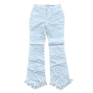 English Factory Women's White Flared Jeans Fringe Hem Size 27 New With hang tag